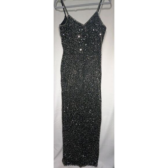 Vintage Black Silk Beaded Evening Dress Sz S Spaghetti Strap Gown 90s Formal - Picture 3 of 9